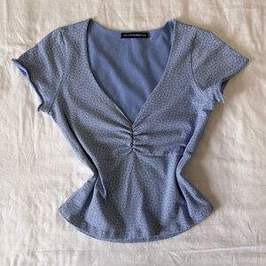 Brandy Melville Light Blue Ruched V-Neck Blouse
